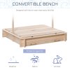 Outsunny Kids Wooden Sand Pit with Lids, Children Sandbox Height Adjustable Canopy for Garden, Convertible Bench Outdoor Garden Playset, Blue and White Canopy