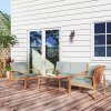 Outsunny 4 Pieces Garden Furniture Set with Cushions, Wooden Garden Sofa Set with 1 Loveseat, 2 Armchairs and 1 Coffee Table, Outdoor Table and Chairs for Conservatory, Balcony, Patio, Teak