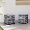 Outsunny Set of 2 Rattan Storage Ottoman, Outdoor Footstool with Removable Cushions, Garden Storage Seat for Balcony, Porch, Living Room, Dark Grey
