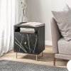 HOMCOM Marble Effect Bedside Table, Modern Side Table with Drawer, Open Shelf and Gold Tone Metal Legs for Bedroom, Living Room, Black