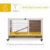 PawHut Indoor Rabbit Cages Guinea Pig Hutch, with Openable Roof, Wheels, Indoor Enclosed Run with No-Leak Tray, Brown