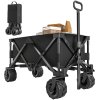 Outsunny 140L Festival Trolley on Wheels, Folding Camping Trolley Cart with Telescopic Handle, Big Wheels for Outdoor Garden Beach Fishing, Black