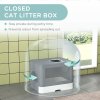PawHut Cat Litter Tray with Hood Cat Litter Box with Brush, Front Entry, Top Exit, Removable Tray, Scoop, 48.5 x 38 x 36.5cm - Grey