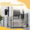 PawHut Pet Safety Gate, 3 Panels Playpen Fireplace, Metal Fence, Stair Barrier, Room Divider w/ Walk-Through Door - Black