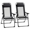 Outsunny Set of 2 Portable Folding Recliner Metal Outdoor Patio Chaise Lounge Chairs with Adjustable Backrest, Black