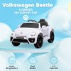 AIYAPLAY Volkswagen Beetle Licensed Ride on Car, 12V Kids Electric Car with Remote Control, 4 Spring Suspension Wheels, Soft Start, Headlights, FM Radio, Music, Horn, White