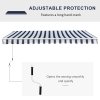 Outsunny 3.5 x 2.5m Garden Patio Retractable Manual Awning Canopy, Adjustable Sun Shade Shelter with New Winding Handle - Blue/White