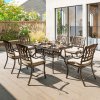 Outsunny 7 Pieces Cast Aluminium Garden Dining Set, 6 Seater Garden Table and Chairs with Parasol Hole, Outdoor Garden Furniture Set with Cushions for Patio, Bronze Tone