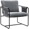 HOMCOM Modern Accent Chair, Chenille Armchair with Side Pockets and Steel Frame, Upholstered Reading Chair for Bedroom, Living Room, Grey