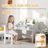 AIYAPLAY Kids Desk and Chair Set, Children Study Table and Chair with Storage, Pull-Out Drawer, Star and Moon Pattern, for Bedroom, Playroom, Nursery, for Ages 3-6 Years, Grey