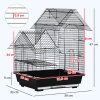 PawHut Metal Bird Cage for Finch, Canary w/ Food Containers, Swing Ring, Tray, Handle, 39 x 33 x 47cm