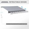 Outsunny 2.5m x 2m Retractable Awning, DIY Garden Awning Canopy, Anti-UV Sun Shade Shelter with Aluminium Frame and Crank Handle, Grey