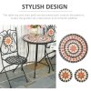 Outsunny 3 Pieces Garden Furniture Set, Bistro Set with 1 Ceramic Tile Round Table and 2 Foldable Chairs for Outdoor, Indoor, Patio, Balcony, Black