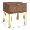 HOMCOM Bedside Table with Drawer, Wooden Nightstand, Modern Sofa Side Table with Gold Tone Metal Legs and Handles for Living Room, Bedroom, Easy Assembly, 40x41x 49cm, Brown