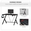 HOMCOM Gaming Desk 108 x 66 cm PC Computer Desk with Whole Board, A Shaped Gaming Table for Home Office with Cup Holder and Headphone Hook, Black