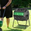 Outsunny 160L Tumbling Compost Bin Outdoor Dual Chamber 360 Rotating Composter, Garden Compost Bin w/ Sliding Doors & Solid Steel Frame, Black