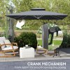 Outsunny 3(m) Garden Cantilever Parasol with Solar LED Lights, Overhanging Patio Umbrella with Cross Base, 360 Rotation, Crank Handle and Tilt, 8-Rib Outdoor Hanging Sun Shade, Grey