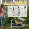 PawHut Rattan Dog House, Extendable Outdoor Wicker Dog Bed w/ Water-Resistant Roof, Removable Cushion, for Small and Medium Dogs - Charcoal Grey