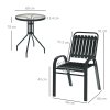 Outsunny 3 Pieces Patio Bistro Set, Garden Furniture Set with Stackable Chairs, Tempered Glass Table, Rust Resistant for Outdoor, Balcony, Patio, Garden, Charcoal Grey