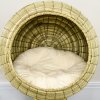 PawHut Raised Cat House, Natural Mat Grass Cat Bed, Kitten Cave with Cushion, Detachable Top, Yellow, 41x 69 cm