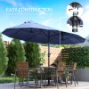 Outsunny 4.6m Large Garden Parasol Double-Sided Sun Umbrella Patio Market Canopy Shade Outdoor Blue - NO BASE