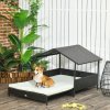 PawHut Rattan Dog House, Extendable Outdoor Wicker Dog Bed w/ Water-Resistant Roof, Removable Cushion, for Small and Medium Dogs - Cream White