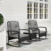 Outsunny 3 Pieces Rattan Bistro Set, Wicker Garden Furniture Set with Cushions, Glass Top Coffee Table and Rocking Chairs, Small Balcony Furniture for Outdoor, Porch, Black