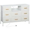 HOMCOM Boucle Chest of Drawers, 8 Fabric Drawers Storage Organiser with Charging Station, 2 USB and 2 AC Ports, Steel Frame, Fabric Dresser for Living Room, Bedroom, Hallway, Cream White