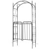 Outsunny Garden Decorative Metal Arch with Gate Outdoor Patio Trellis Arbor for Climbing Plant Archway Antique Black - 108L x 45W x 215Hcm