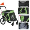 PawHut Dog Bike Trailer Dog Stroller 2 in 1 Foldable with Aluminium Frame, Quick-Release Wheels, Safety Leash, Anti-Slip Mat, Hitch Coupler, Reflectors, Flag, for Medium Dogs - Green