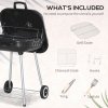 Outsunny Portable BBQ Charcoal Grill with 2 Wheels and Cooking Utensils, Smoker Grill with Lid for Outdoor Barbecues, Camping, Picnic, Courtyard
