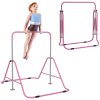 HOMCOM Kids Gymnastic Bar, Foldable Horizontal Bars w/ Adjustable Height, Training Bar w/ Triangle Base - Pink