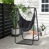 Outsunny Patio Hammock Chair with Stand, Outdoor Hammock Swing Hanging Rope Chair with Cushion, Armrest, Hooks, Dark Grey