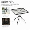 Outsunny 76 cm Square Dining Table with Parasol Hole, Outdoor Coffee End Side Table with Tempered Glass Top, Steel Frame for Garden, Patio, Black