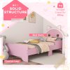 ZONEKIZ Toddler Bed Frame, Kids Bed Cat Design Princess Bed Bedroom Furniture with Guardrails, for 3-6 Years Old, 143L x 74W x 72Hcm - Pink
