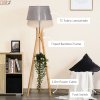 HOMCOM Natural Wood Tripod Floor Lamp Light E27 Base Bedroom Living Room Fabric Shade Storage Shelf Foot Switch, 156cm, Grey