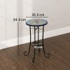 Outsunny Mosaic Garden Table, 35.5 cm Round Outdoor Table with Shelf, Ceramic Tile Top, Small Garden Side Table Bistro Table End Table Plant Stand for Indoor, Patio, Balcony, Blue