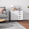 HOMCOM Lateral Office Storage Cabinet on Wheels, 5-Drawers Cabinet with Door and Adjustable Shelf for Home Office, White