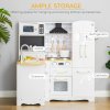 HOMCOM Toy Kitchen, Wooden Kids Kitchen with Realistic Refrigerator, Microwave, Oven, Range Hood, Sink, Telephone, Sounds, Storage Space, for 3-6 Years Old, White