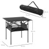 Outsunny 70cm Aluminum Roll-Top Table w/Mesh Bag Camping Outdoor Dining Foldable w/Steel Frame Picnic Lightweight Hiking Furniture Desk, Black