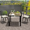 Outsunny Garden Table for 4 Person, Square 86 x 86 x 71cm Patio Outdoor Dining Table with 5.4cm Parasol Hole, Easy Clean Slatted Top, Metal Frame, for Balcony, Deck, Brown