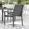 Outsunny 5 Pieces Garden Dining Set with Glass Top Dining Table, Outdoor Patio Table and 4 Armchairs with Texteline Fabric Seats and Backrest, Wood-plastic Composite Armrests Top, Grey