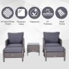 Outsunny 5 Pieces PE Rattan Garden Furniture Set with 10cm Thick Padded Cushions, Wicker Weave Outdoor Seating Chairs with 2 Armchairs, 2 Stools, Glass Top Table, Grey