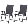 Outsunny Set of 2 Folding Garden Chairs, Metal Frame Garden Chairs Outdoor Patio Park Dining Seat with Breathable Mesh Seat, Black