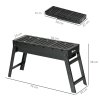 Outsunny Portable Charcoal Grill with Pull-Out Charcoal Basin, Folding Tabletop Barbecue, Compact Camping BBQ, Galvanised Metal, 73 x 20 x 35 cm, Black