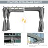 Outsunny 3.6 x 3(m) Outdoor Pergola with Retractable Roof and Curtains, Garden Gazebo Canopy Sun Shade Shelter with Aluminum Frame, Dark Grey
