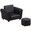 HOMCOM Children's Armchairs Toddler Chair Sofa Single Seater Childrens Armrest w/ Footstool - Black
