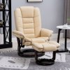 HOMCOM Recliner Chair With footstool, Recliner Armchair up to 130kg Weight Capacity, 135 Reclining Swivel Sofa Chair, PU Leather Ergonomic Couch Bed with Swivel Wood Base for Living Room, Beige