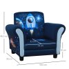 HOMCOM Kids Armchair Toddler Chair Space Rocket Wood Frame Thick Padding High Back Armrest Anti Slip Feet Blue for 3-5 Yrs
