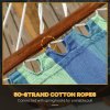 Outsunny Outdoor Hammock with Stand, Garden Hammock with Triple-Head Eucalyptus Wood Arc Frame, 1 Person Cotton Bed and Head Pillow, Freestanding Garden Swing Bed for Patio, Blue Stripe